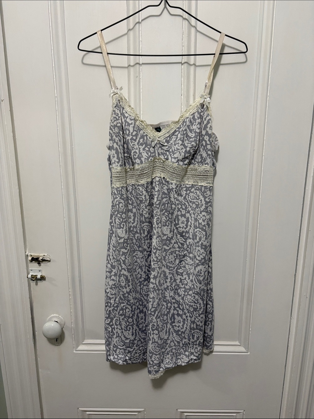 Laura Ashley Gray Slip Dress with Cream Lace Trim